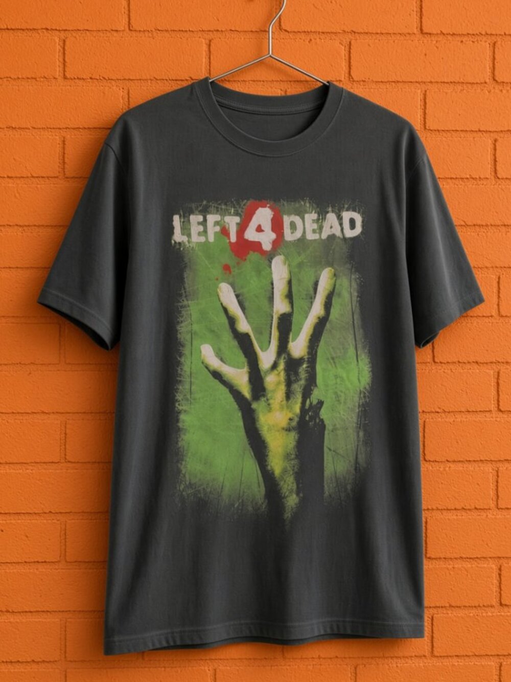Left 4 Dead Zombie Hand Graphic Tee Charcoal Gaming T-Shirt